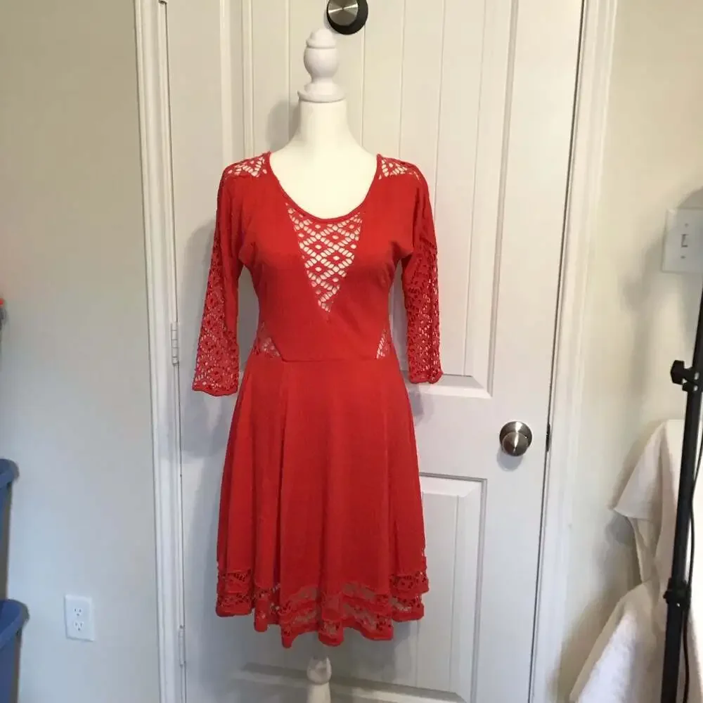 Free People To The Point Crochet Mini Flare Dress Small Summer Boho Chic